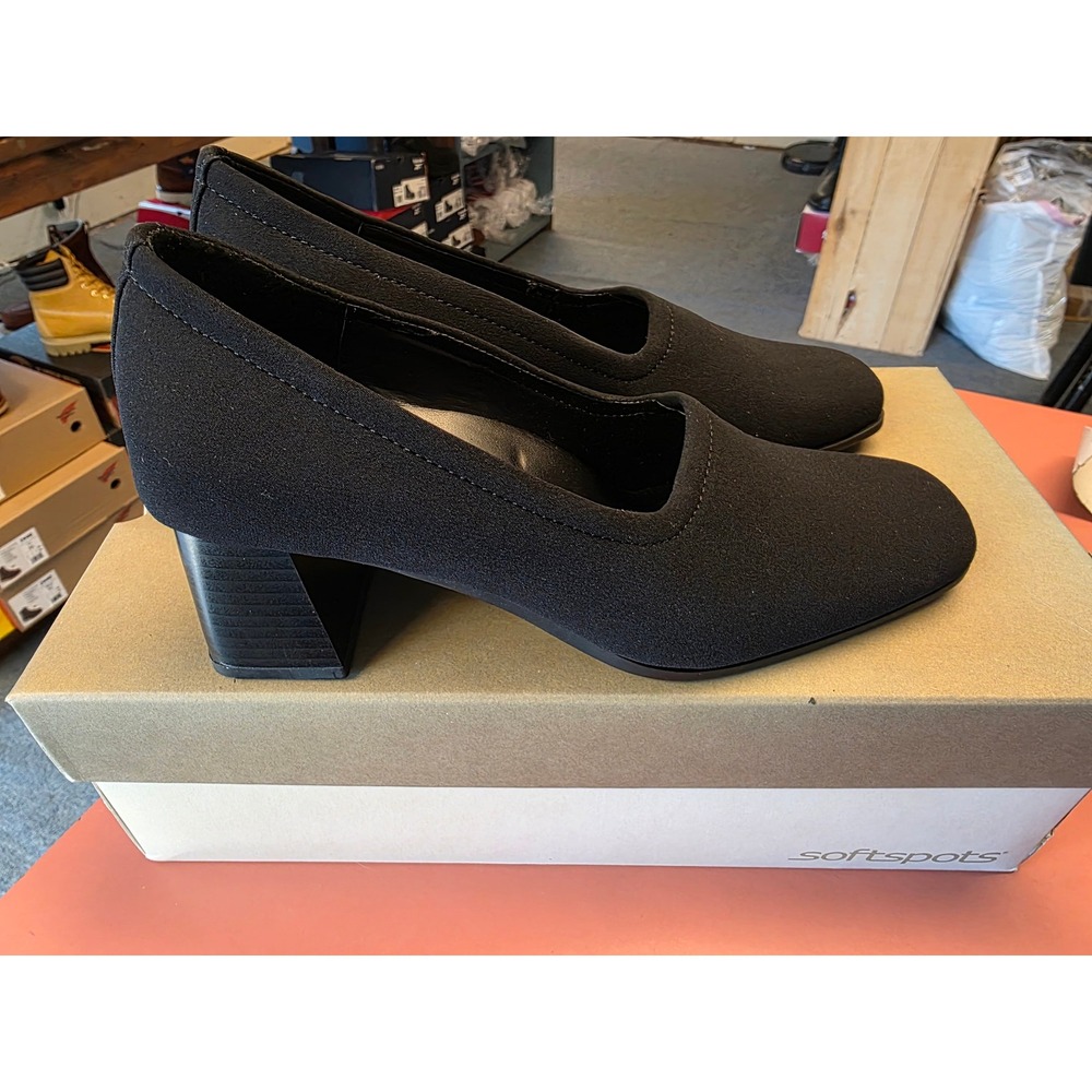 Softspots Sally Black Block Heel Pumps Square Toe Professional Shoes Womens 6M